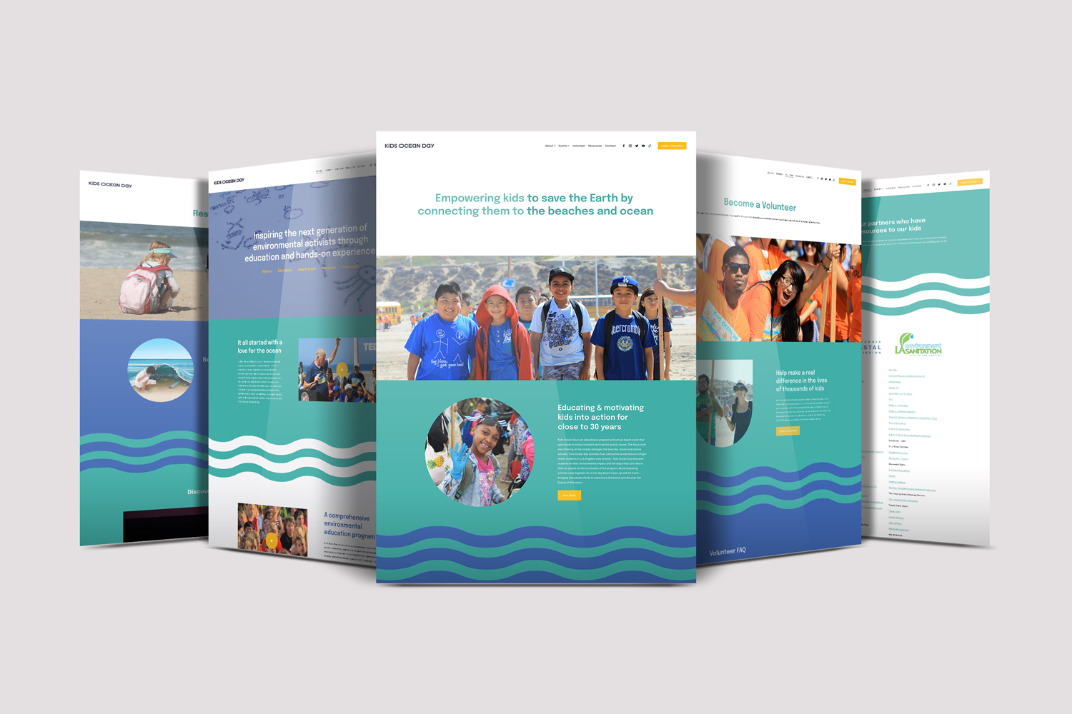 Kids Ocean Day website page layouts
